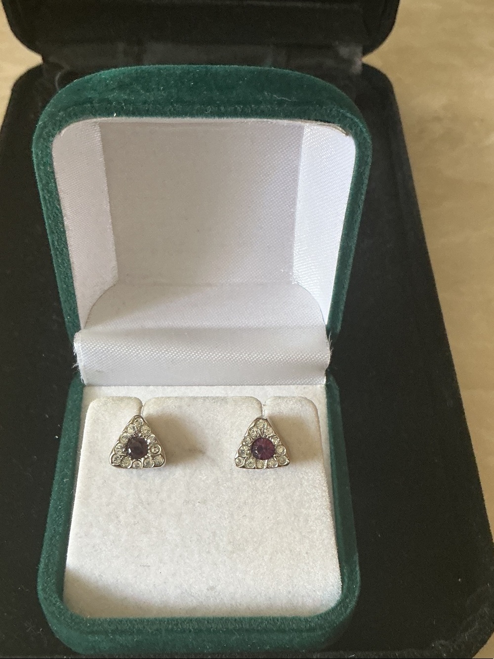 Sterling Silver Triangle Purple Gem Stud Earrings